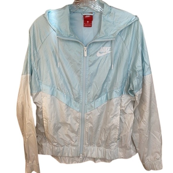 Nike Windrunner Zip Up Jacket Womens M Blue White Hooded Windbreaker - Picture 1 of 10